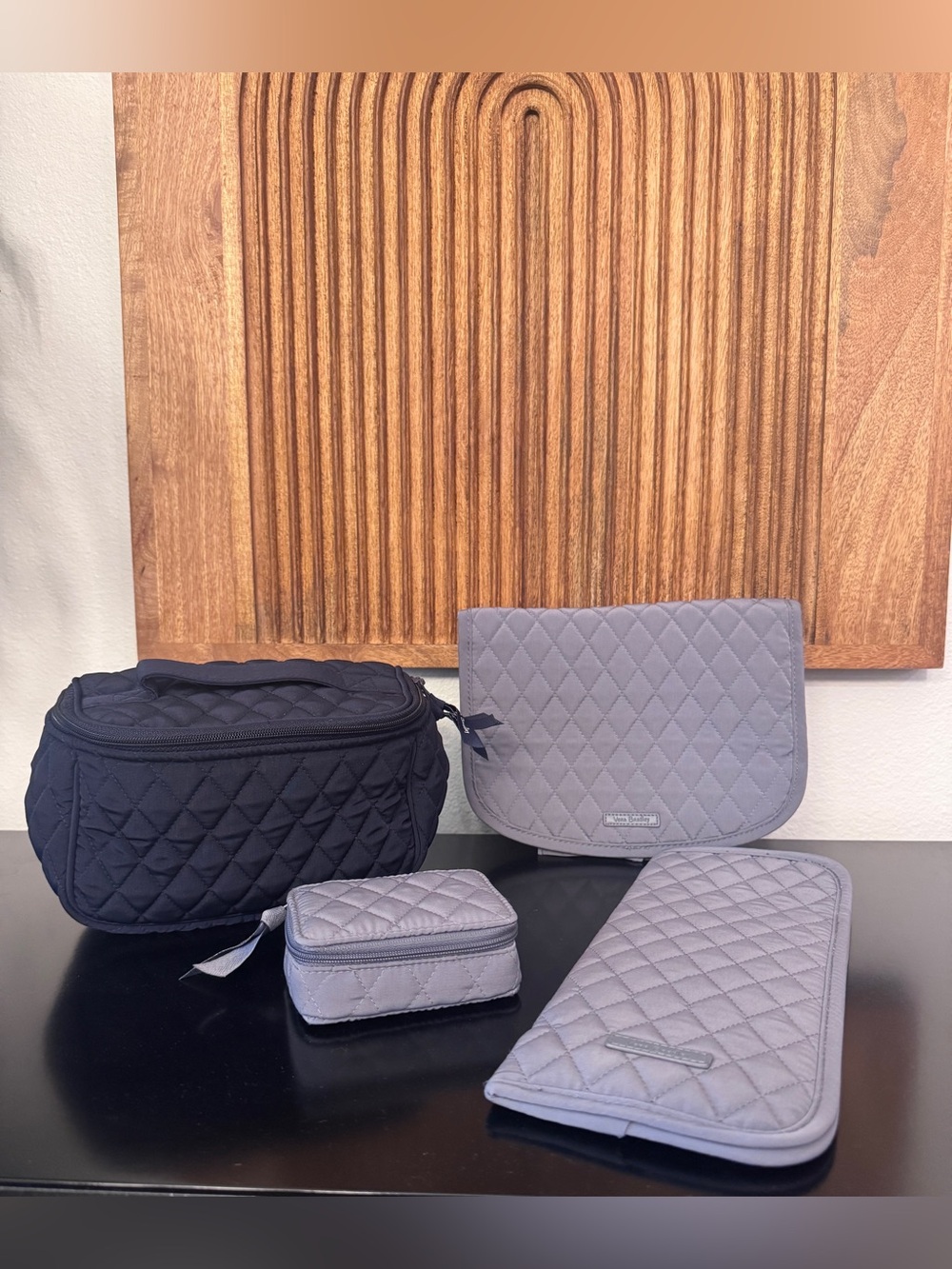Vera Bradley 4 piece Travel set grey and navy travel
